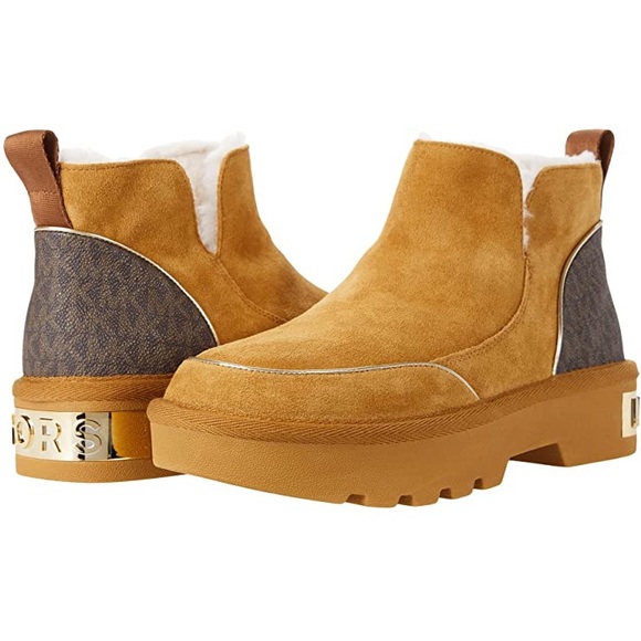 New Michael Kors Alfie Pink Fawn Rose Gold Suede Monogram Boot - Picture 4 of 15